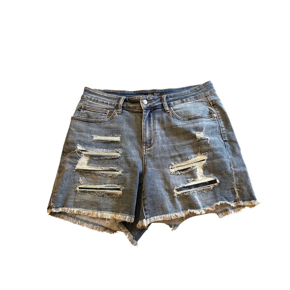 Judy Blue Distressed Denim Shorts Medium Wash Raw Hem 1XL Plus Size